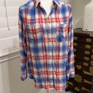 Pilcro Plaid Button-Down Shirt - Red, Blue, Cream